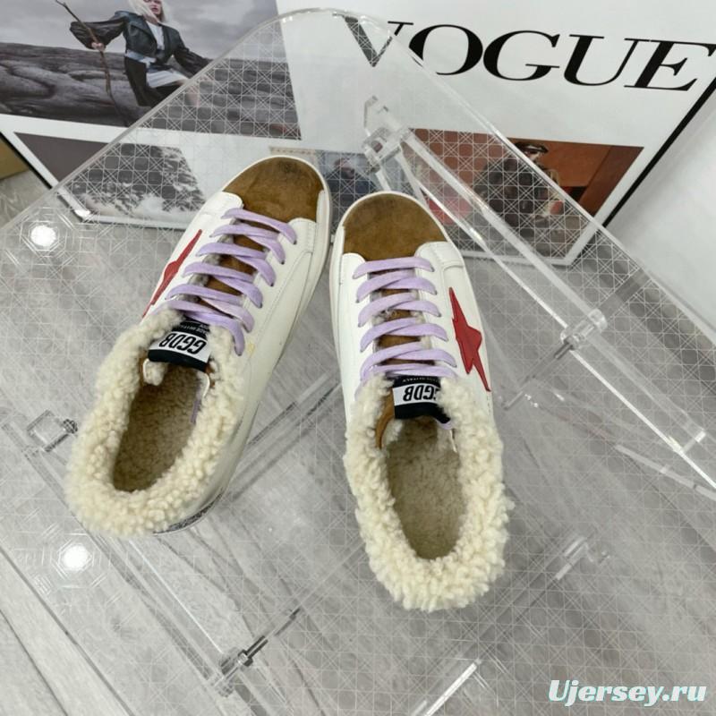 2025 Women GGDB White Red Brown Leather Shearling Sneakers