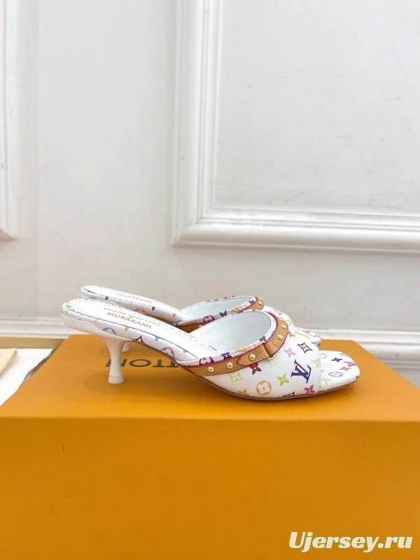 2025 Slippers Louis Vuitton White Multicolor Leather Slippers