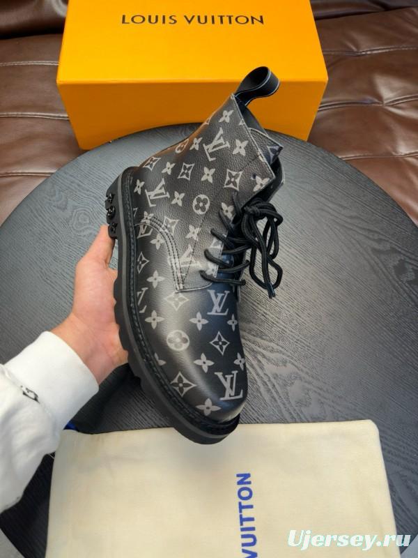 2024 Men Louis Vuitton Black Monogram Leather High Top Boots MJ00440