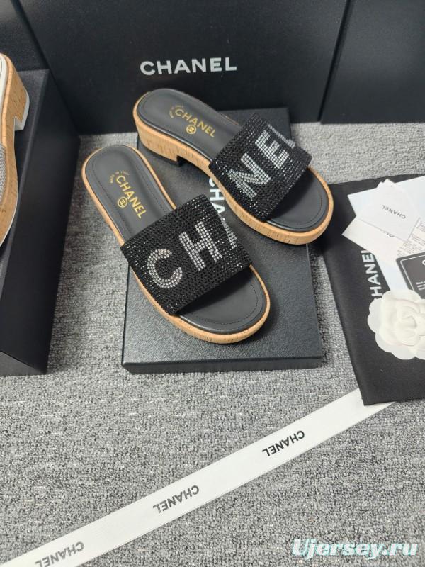 2025 Slippers Chanel Black Fabric Women Slippers