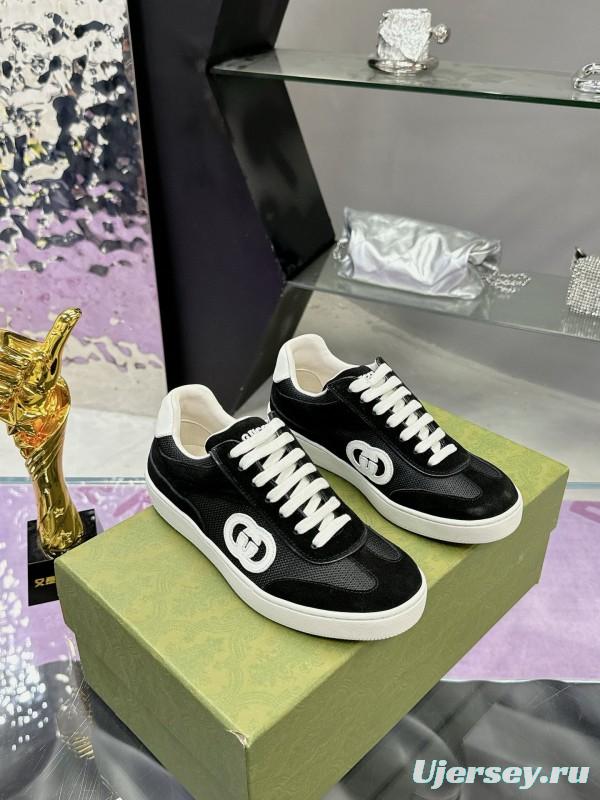 2024 Unisex Gucci Black White Leather Sneakers MJ00310