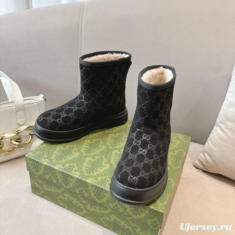 2024 Women Gucci Black Suede Shearling Snow Boots MJ00350