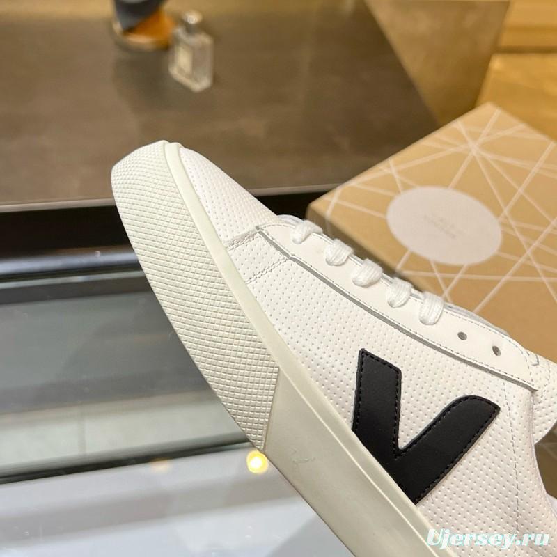 2025 Unisex VEJA White Black Leather Canvas Sneakers V Logo MJ00240(W/M)