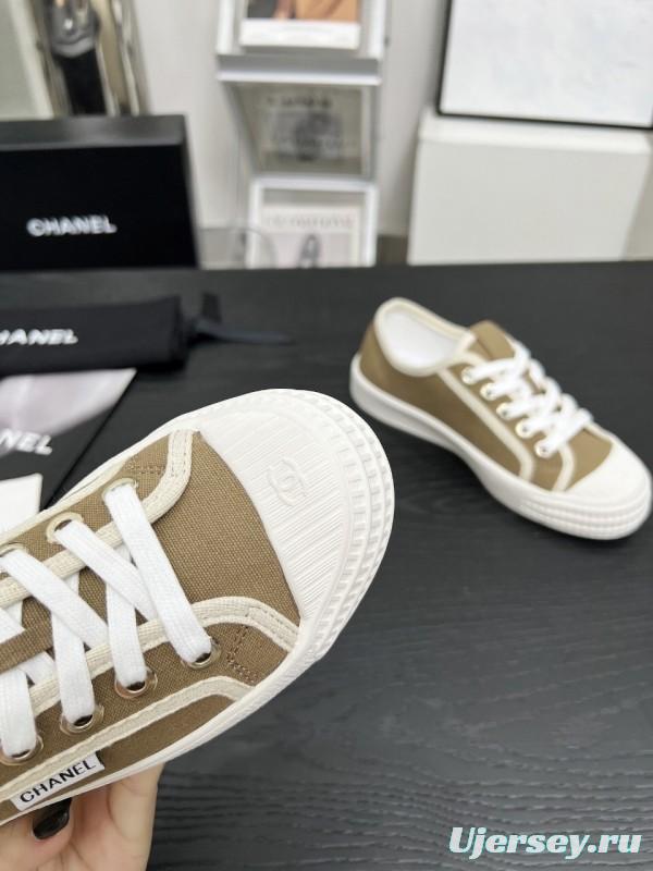 2025 Women Chanel Brown Canvas Sneakers LY00230