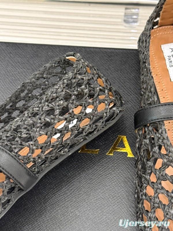 2025 Women AlAIA Black Leather Woven Mary Jane