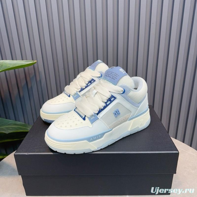 2024 Unisex Amiri White Blue Leather Mesh Sneakers MJ00360