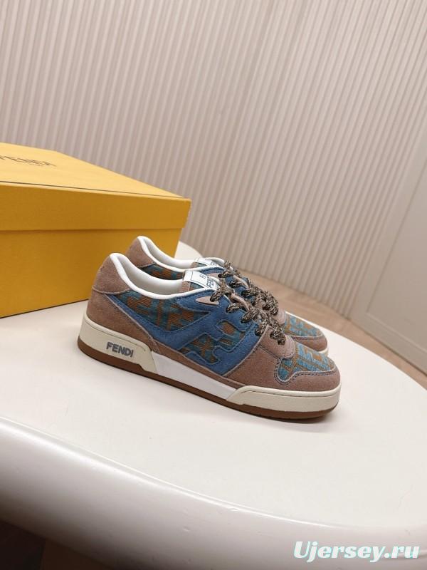 2025 Unisex Fendi Blue Coffee Leather Plimsolls FF Logo LY00360(F)/LY00370(M)