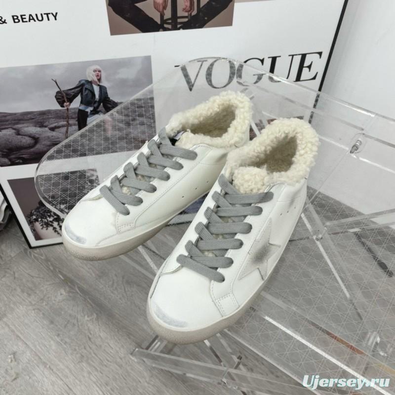 2025 Women GGDB White Grey Leather Shearling Sneakers