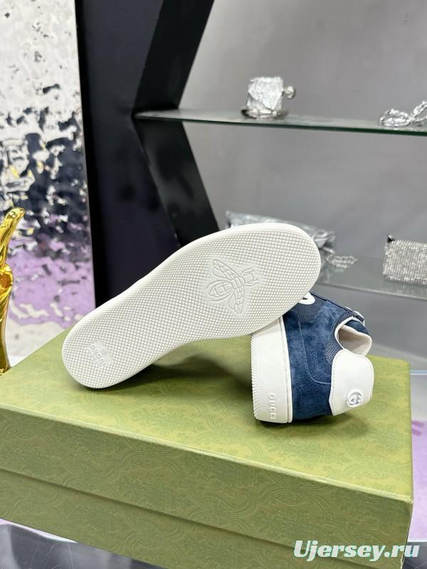 2024 Unisex Gucci Blue Navy White Suede Leather Sneakers MJ00310
