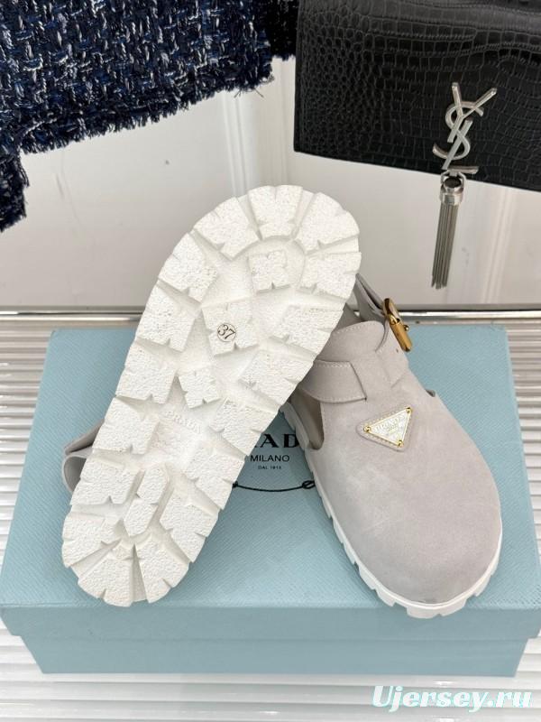 2025 Women Prada Grey Suede Casual Shoes