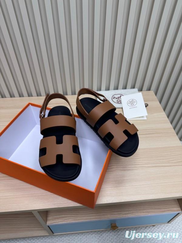 2025 Women Hermès Brown Leather Sandals