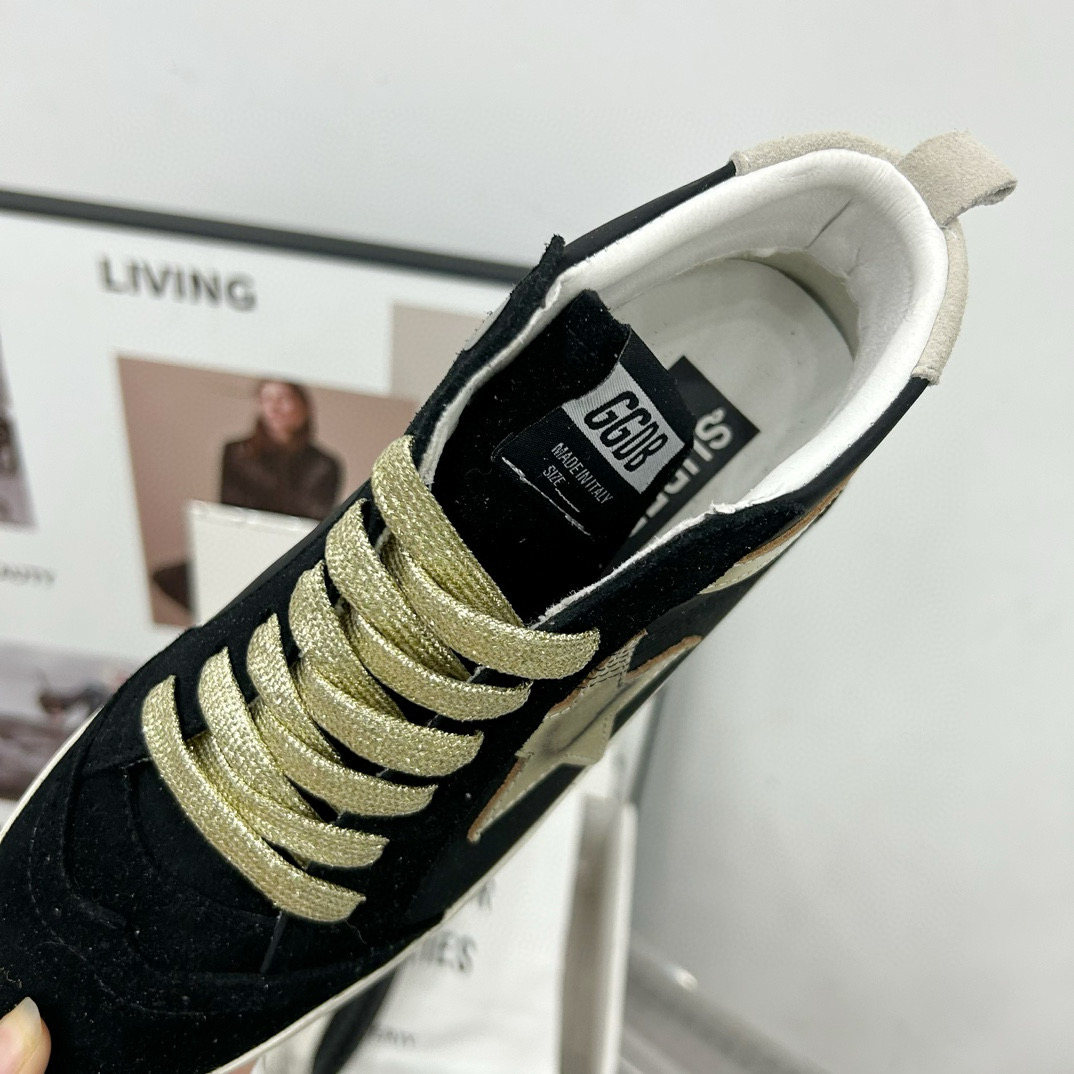 2024 Unisex GGDB Black Gold Leather Suede High Top Sneakers MJ00300