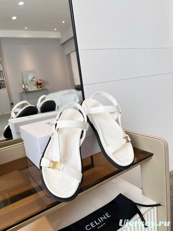 2025 Women Celine White Leather Sandals LY00220
