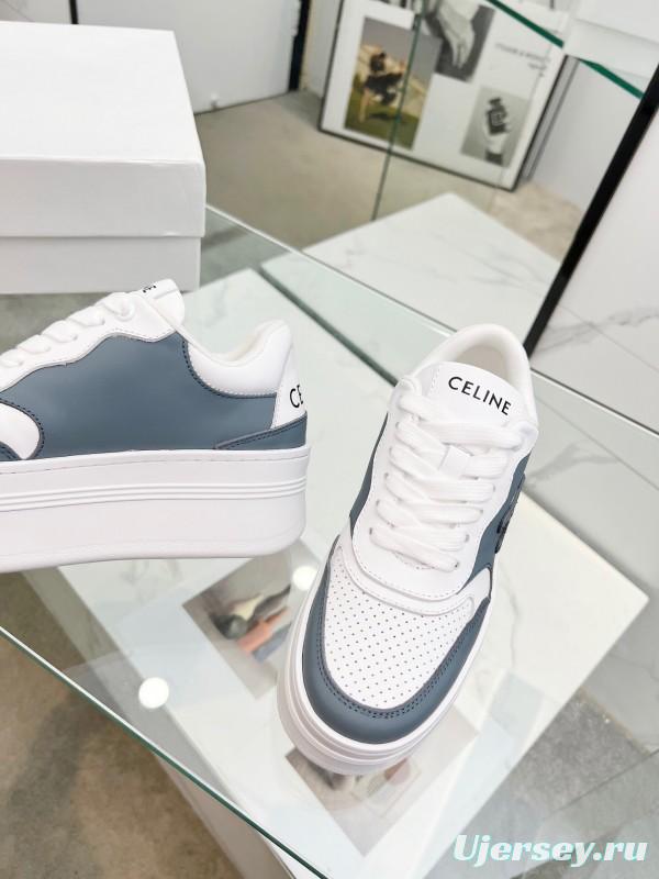 2025 Women Celine White Gray Leather Platform Sneakers LY00360