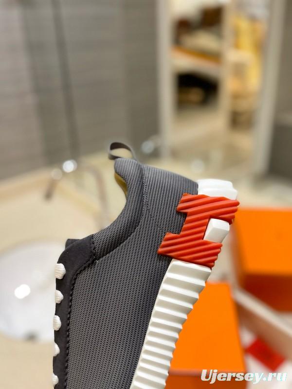 2024 Unisex Hermès Black Gray Imported Calfskin Rainproof Fabric Sneakers MJ00320