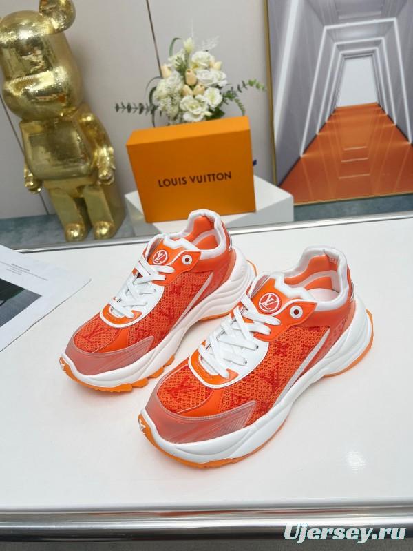 2025 Unisex Louis Vuitton Orange White Mesh Leather Sneakers LY00340(F)/LY00341(M)