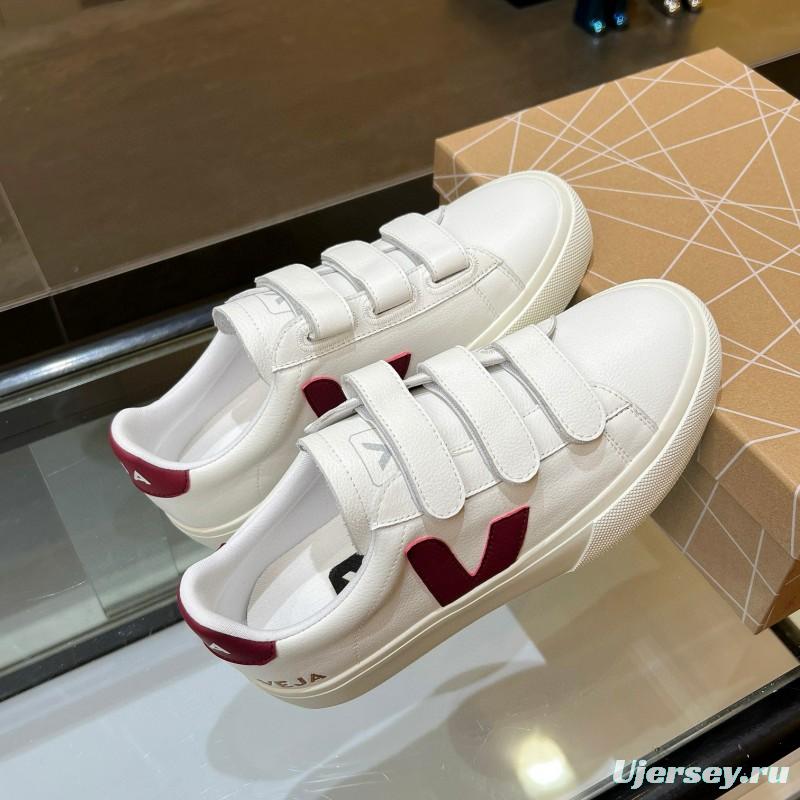 2025 Unisex VEJA White Burgundy Leather Canvas Sneakers MJ00240