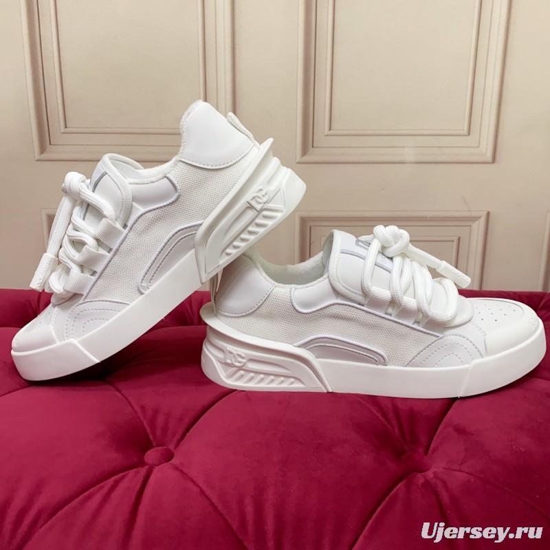 2025 Unisex Dolce & Gabbana White Leather Mesh Sneakers