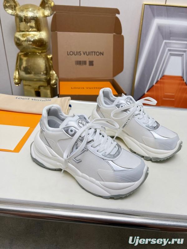 2025 Women Louis Vuitton White Grey Mesh Leather Sneakers LY00340