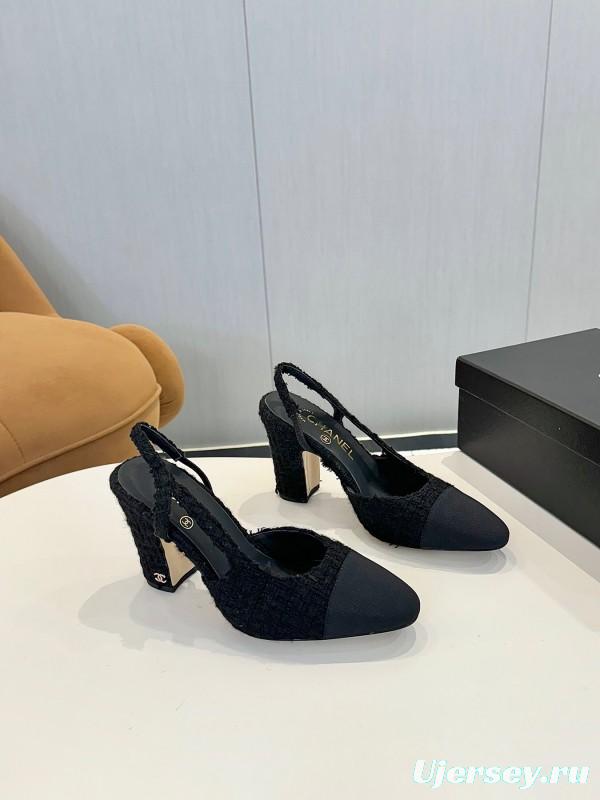 2025 Women Chanel Black Wool Leather Pumps LY00270