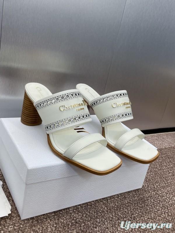 2025 Women Dior White Leather Slide Sandals