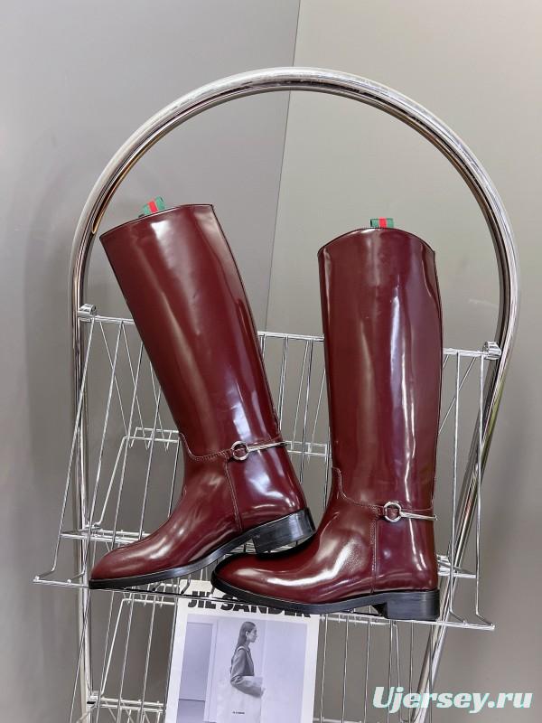 2024 Women Gucci Burgundy Leather Boots