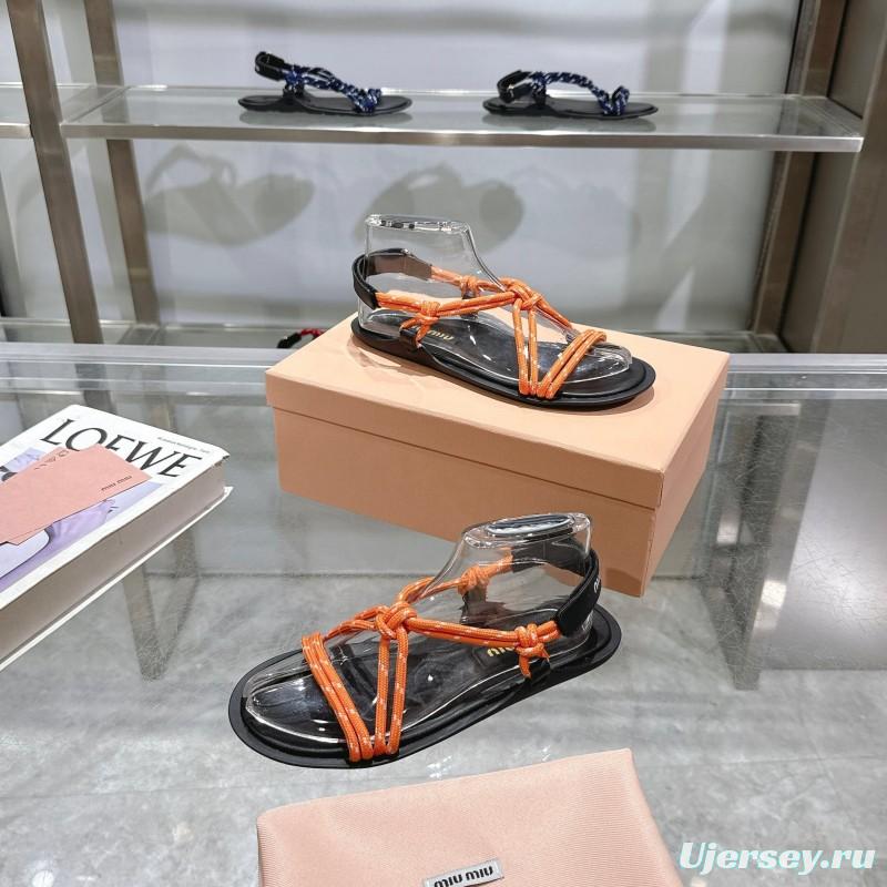 2025 Women Miu Miu Orange Black Rope Leather Sandals