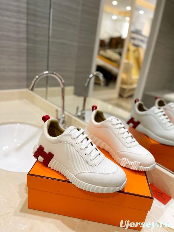 2024 Unisex Hermès white red leather sneakers