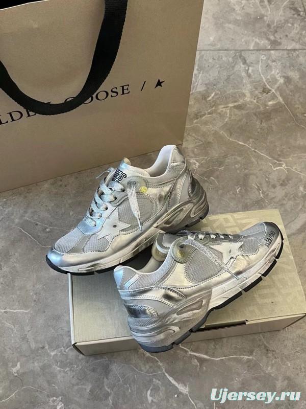 2024 Unisex GGDB Silver Mesh Leather Sneakers