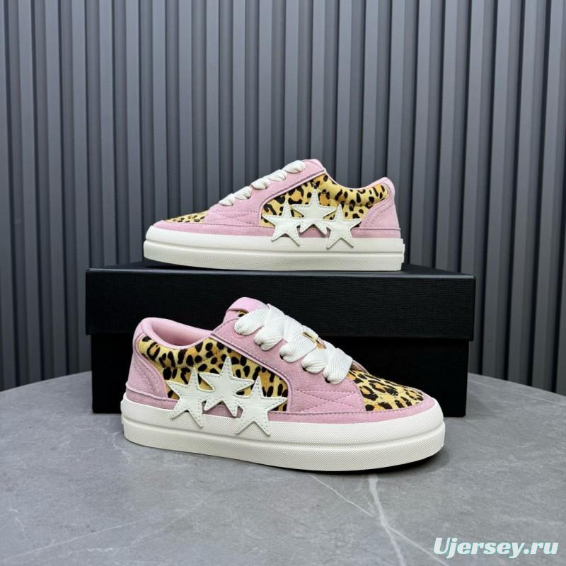 2024 Women Amiri Pink Leopard Canvas Leather Sneakers MJ00300