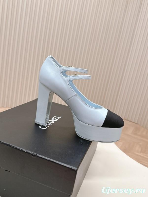 2025 Women Chanel White Black Leather Platform Mary Jane Shoes
