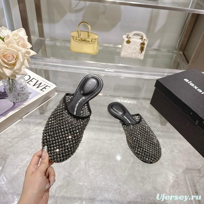 2025 Slippers Alexander Wang Black Mesh Leather Stud LY00310