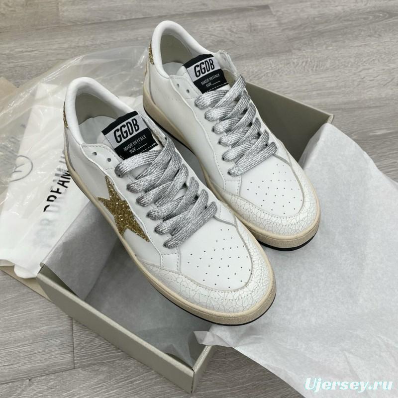 2024 Unisex GGDB White Gold Glitter Leather Low Top Sneakers MJ00260