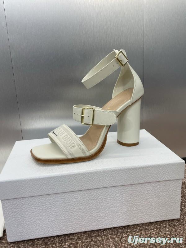 2025 Women Dior White Leather Sandals Embroidery KFY00310