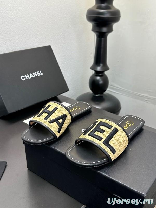 2025 Slippers Chanel Yellow Black Fabric Slide