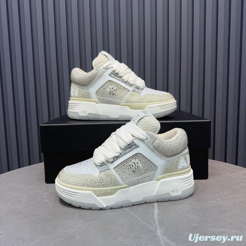 2024 Unisex Amiri Beige White Mesh Leather Sneakers MJ00410