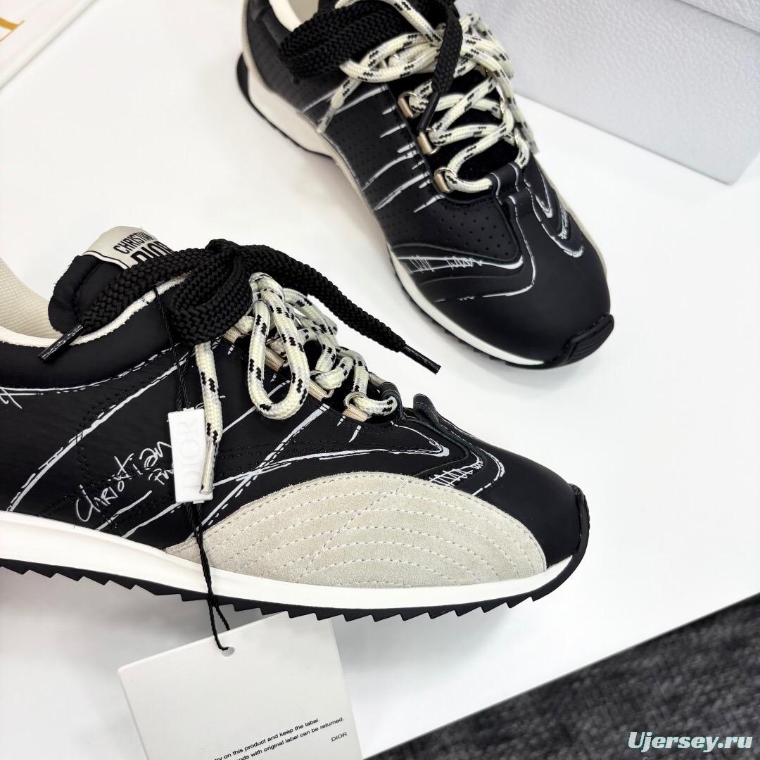 2025 Unisex Dior Black White Suede Leather Mesh Sneakers LY00300
