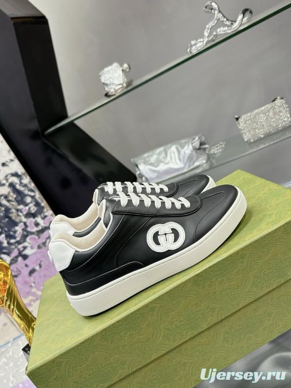 2024 Unisex Gucci Black White Leather Suede Sneakers MJ00310