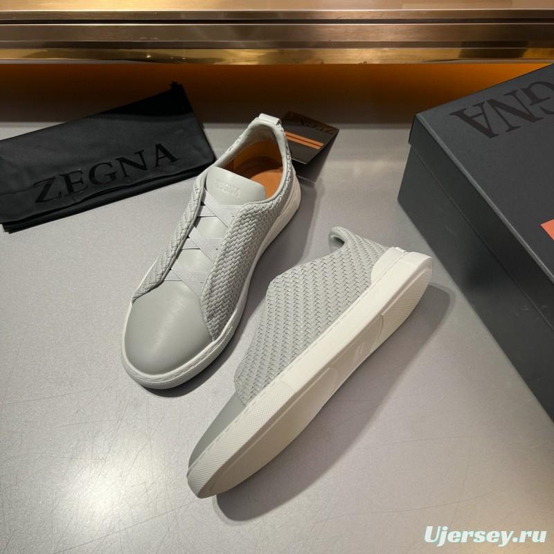 2024 Men Ermenegildo Zegna White Leather Woven Sneakers