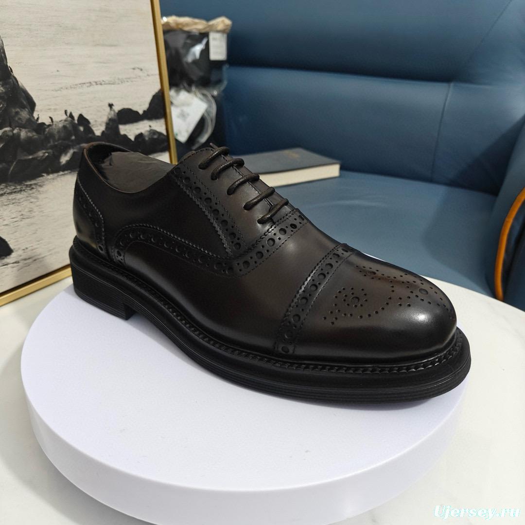 2024 Men Dolce & Gabbana Black Leather Derby Shoes MJ00420