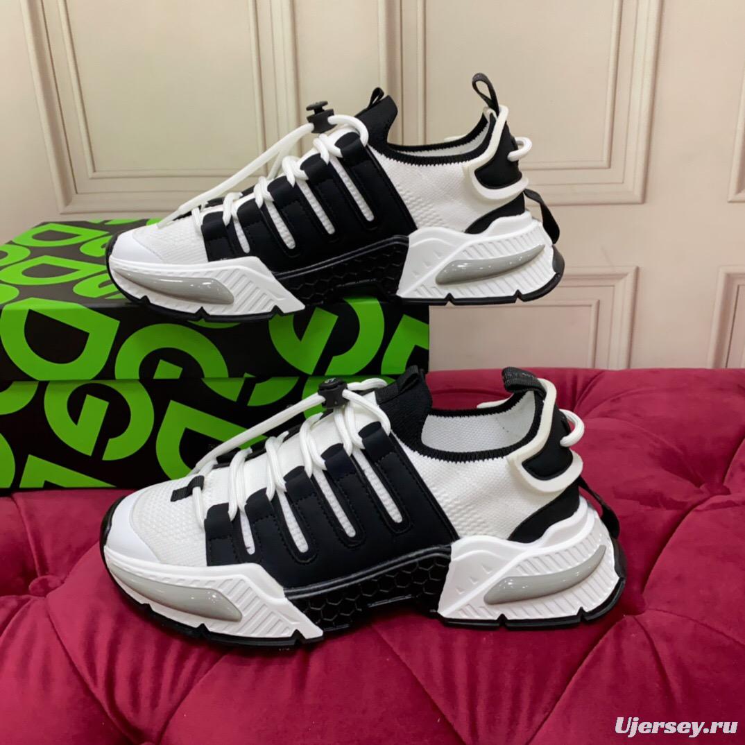 2025 Unisex Dolce & Gabbana Black White Mesh Leather Sneakers LY00340