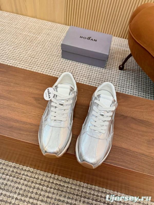 2025 Unisex HOGAN Silver Leather Sneakers