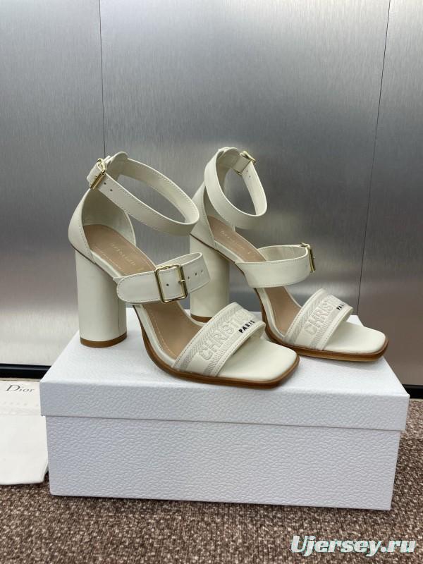 2025 Women Dior White Leather Sandals Embroidery KFY00310