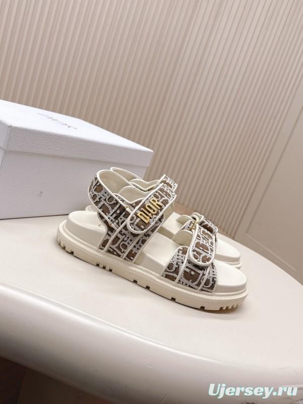 2025 Women Dior Brown Beige Canvas Sandals LY