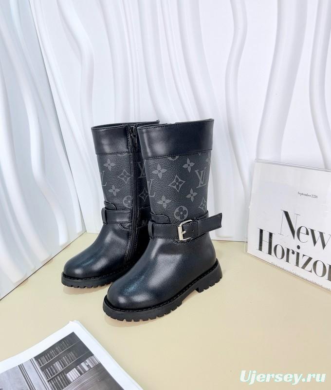 2024 Kids Louis Vuitton Black Brown Leather Boots