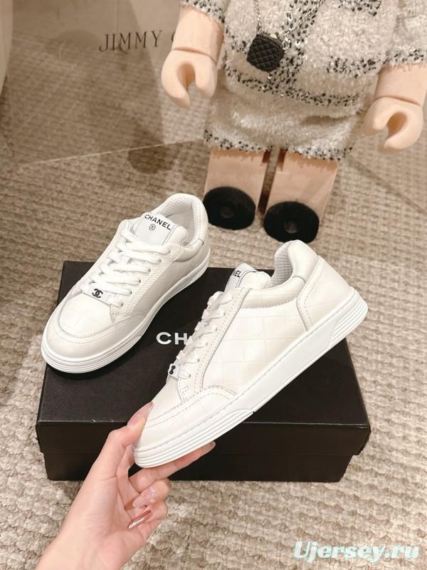 2025 Women Chanel White Leather Sneakers