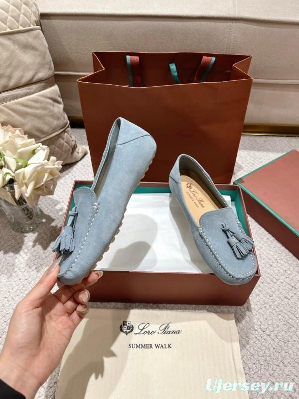 2025 Women Le Parmentier Blue Suede Loafers Tassel LY00291