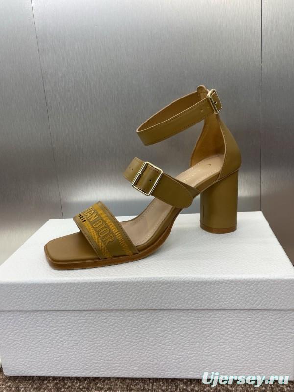 2025 Women Dior Yellow Leather Sandals Christian Dior Logo