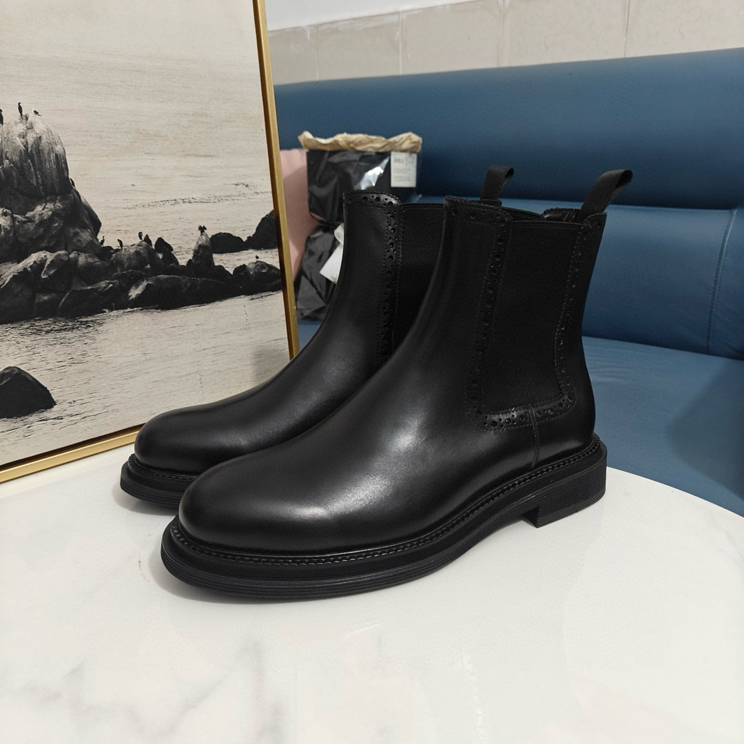 2024 Men Dolce & Gabbana Black Leather Chelsea Boots