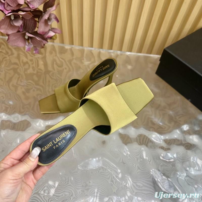 2025 Women Yves Saint Laurent Beige Satin Heeled Sandals